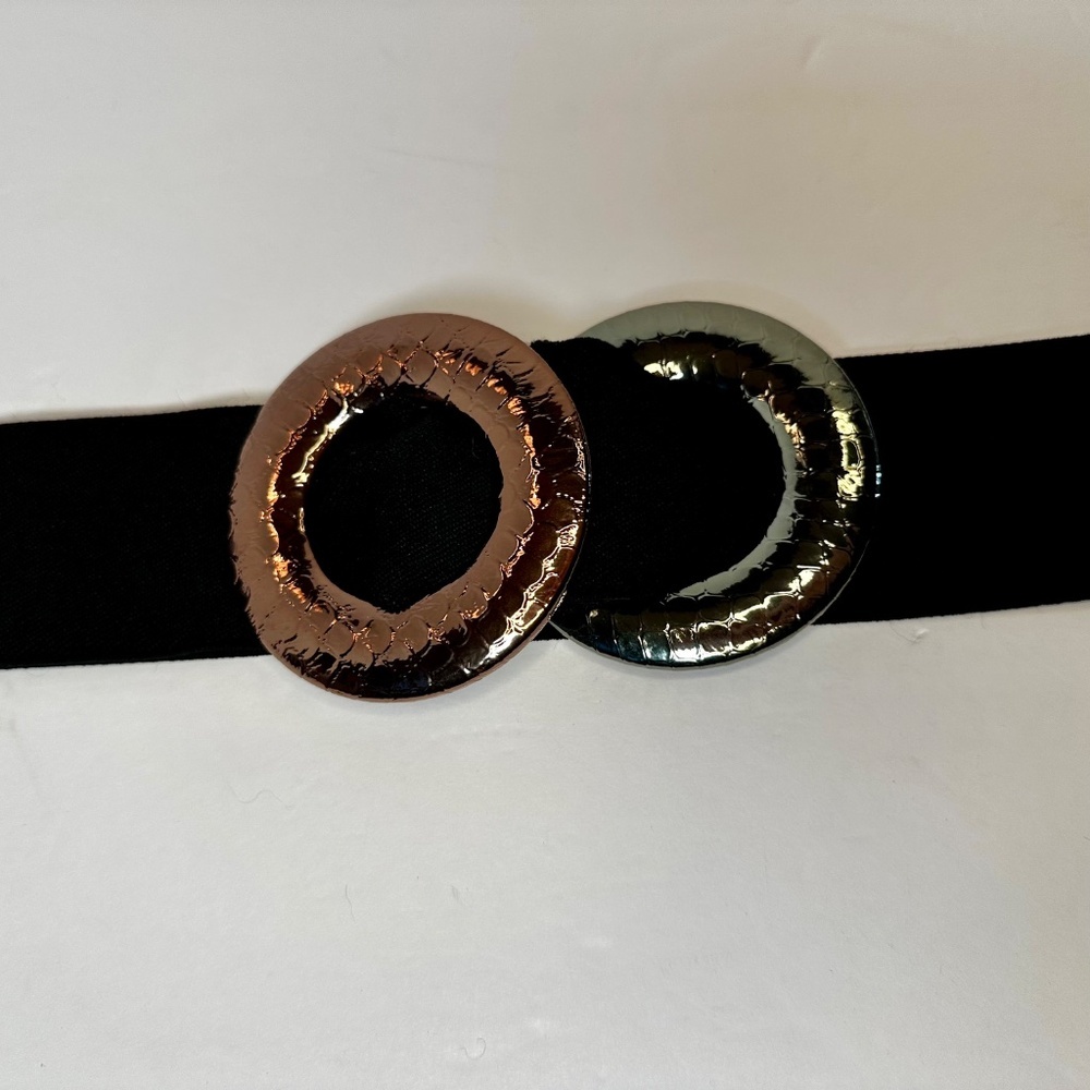 Vintage Rapid Belt Co Black Belt Double Ring Buckle Size L